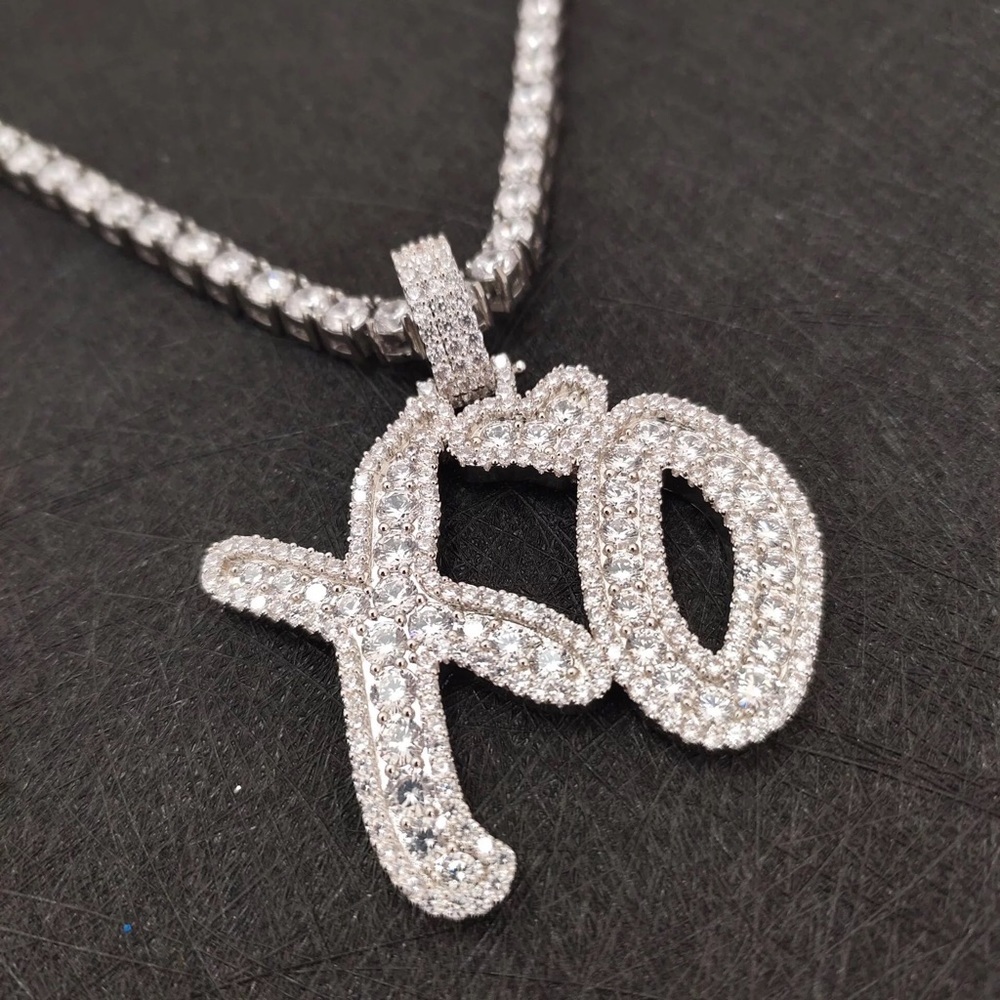 XO Pendant-cz stones(white gold plated over brass)